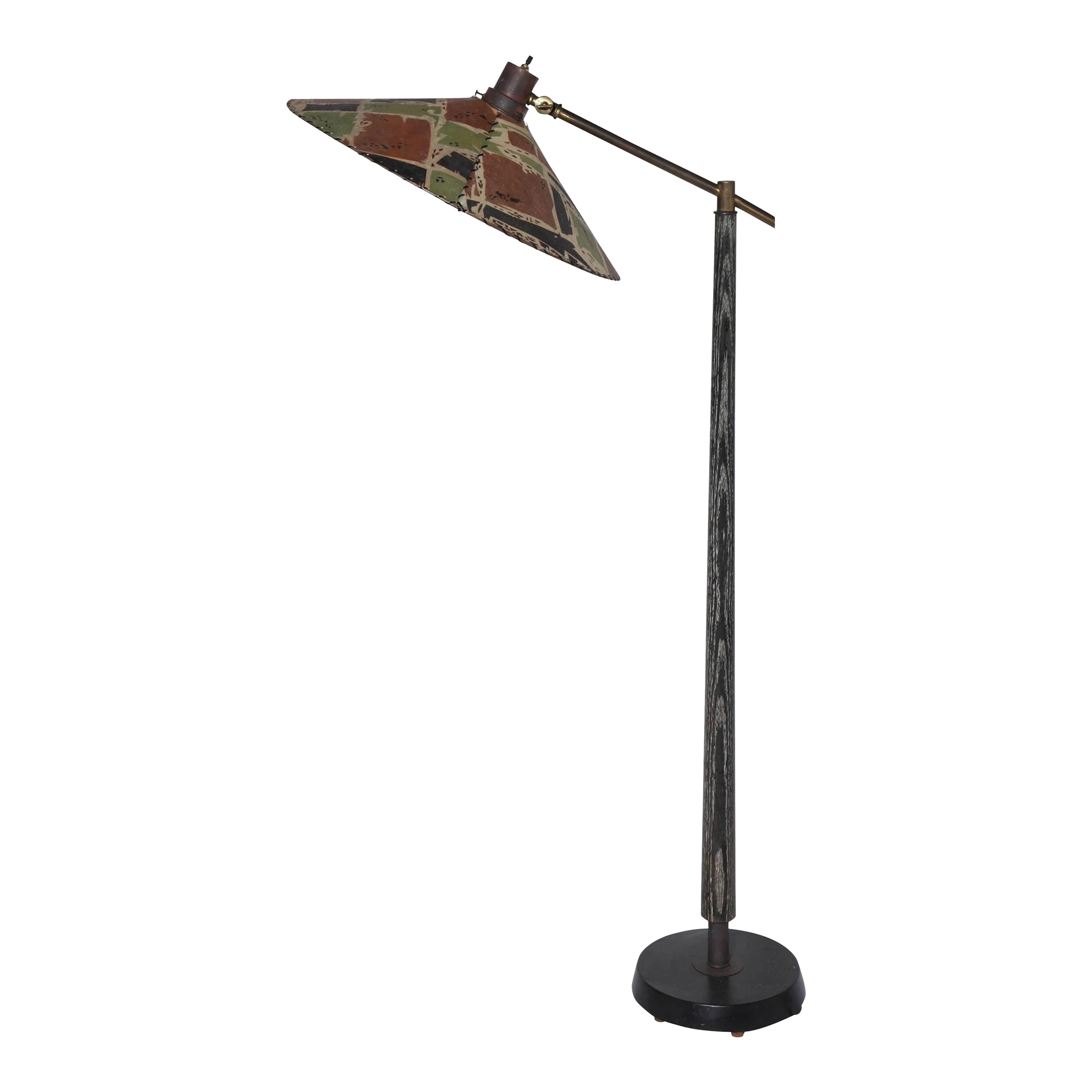 1950's Max Kment Style Ebonized Floor Lamp With Tilt "Rice Hat" Parchment Shade 1 1950's Max Kment Style Ebonized Floor Lamp With Tilt "Rice Hat" Parchment Shade