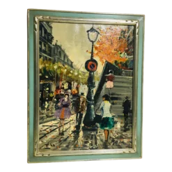 1950’s Modern Paris Scene Oil Painting, Framed