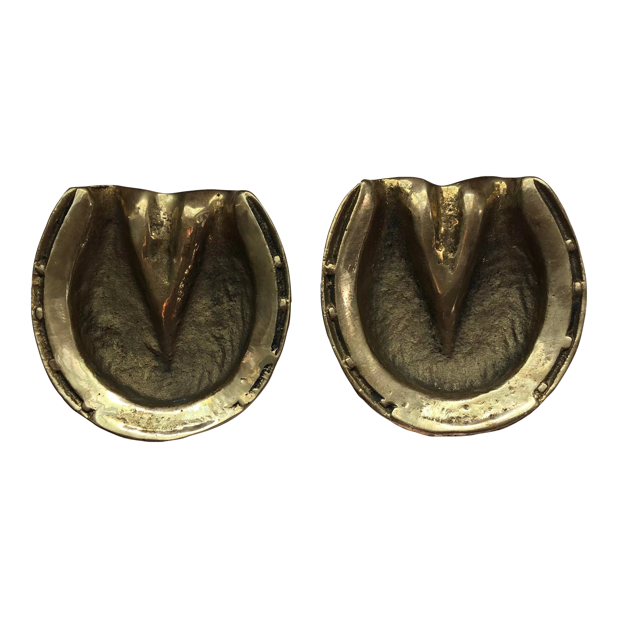 1950’s Pair Small Brass Horseshoe With Hoof Ashtrays- A Pair 1 1950’s Pair Small Brass Horseshoe With Hoof Ashtrays- A Pair