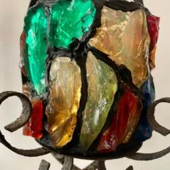 1950's Peter Marsh Style Glass And Iron Hanging Candle Lantern -chairish shop 1950s peter marsh style glass and iron hanging candle lantern 3539 scaled