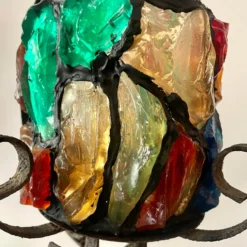 1950's Peter Marsh Style Glass And Iron Hanging Candle Lantern -chairish shop 1950s peter marsh style glass and iron hanging candle lantern 4994 scaled