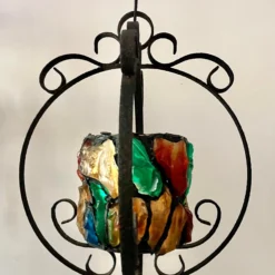 1950's Peter Marsh Style Glass And Iron Hanging Candle Lantern -chairish shop 1950s peter marsh style glass and iron hanging candle lantern 5137 scaled