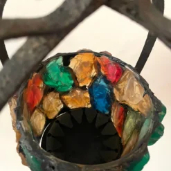 1950's Peter Marsh Style Glass And Iron Hanging Candle Lantern -chairish shop 1950s peter marsh style glass and iron hanging candle lantern 8639 scaled