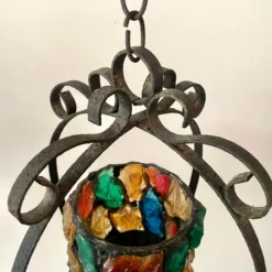 1950's Peter Marsh Style Glass And Iron Hanging Candle Lantern -chairish shop 1950s peter marsh style glass and iron hanging candle lantern 9214 scaled