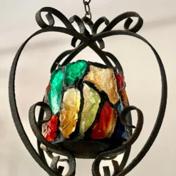 1950's Peter Marsh Style Glass And Iron Hanging Candle Lantern -chairish shop 1950s peter marsh style glass and iron hanging candle lantern 9919 scaled