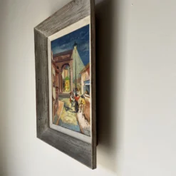 1950's Phoebe Towbin Mexican Street Village Oil Painting, Frame -chairish shop 1950s phoebe towbin mexican street village oil painting frame 4353 scaled