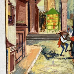 1950's Phoebe Towbin Mexican Street Village Oil Painting, Frame -chairish shop 1950s phoebe towbin mexican street village oil painting frame 6957 scaled
