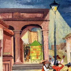 1950's Phoebe Towbin Mexican Street Village Oil Painting, Frame -chairish shop 1950s phoebe towbin mexican street village oil painting frame 8745 scaled