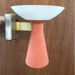 1950’s Pink Perforated Metal And Glass Sconce -chairish shop 1950s pink perforated metal and glass sconce 4973