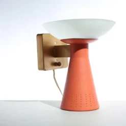 1950’s Pink Perforated Metal And Glass Sconce -chairish shop 1950s pink perforated metal and glass sconce 9871