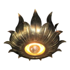 1950's Regency Hans Kogl Radiant Dore Metal Sunburst Ceiling Flush Mount/ Chandelier