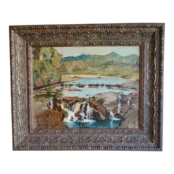 1952 "The Cataracts" Modern Abstract Oil Painting On Board By S. Miyawaki, Framed