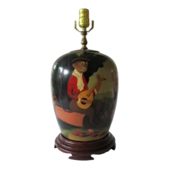 1960's-1970's Asian Chinoiserie-Style William Skilling Attr. Hand-Painted Porcelain Ginger Jar Lamp With Monkey Motif