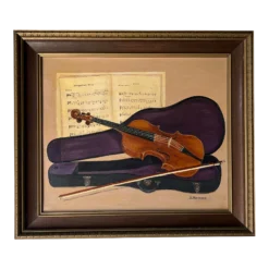 1960's Betty Pletzner Violin Music Instrument Impressionist Oil Painting, Framed
