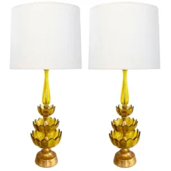 1960's Blenko Butterscotch Art Glass Lotus Leaf Lamps - A Pair -chairish shop 1960s blenko butterscotch art glass lotus leaf lamps a pair 4332