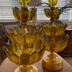 1960's Blenko Butterscotch Art Glass Lotus Leaf Lamps - A Pair -chairish shop 1960s blenko butterscotch art glass lotus leaf lamps a pair 6955