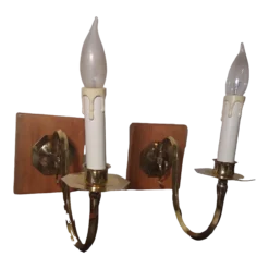 1960's Brass Steel And Wood Candelabra Sconces - A Pair