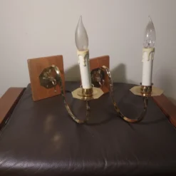 1960's Brass Steel And Wood Candelabra Sconces - A Pair -chairish shop 1960s brass steel and wood candelabra sconces a pair 4343 scaled
