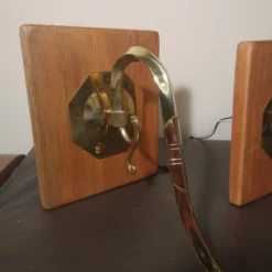 1960's Brass Steel And Wood Candelabra Sconces - A Pair -chairish shop 1960s brass steel and wood candelabra sconces a pair 6890 scaled