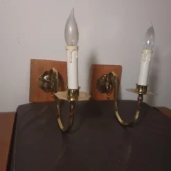 1960's Brass Steel And Wood Candelabra Sconces - A Pair -chairish shop 1960s brass steel and wood candelabra sconces a pair 8169 scaled