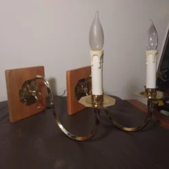 1960's Brass Steel And Wood Candelabra Sconces - A Pair -chairish shop 1960s brass steel and wood candelabra sconces a pair 8463 scaled