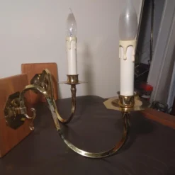 1960's Brass Steel And Wood Candelabra Sconces - A Pair -chairish shop 1960s brass steel and wood candelabra sconces a pair 9105 scaled