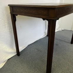 1960's Chinese Chippendale Solid Wood Table With Fretwork Apron -chairish shop 1960s chinese chippendale solid wood table with fretwork apron 1584 scaled