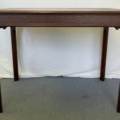 1960's Chinese Chippendale Solid Wood Table With Fretwork Apron -chairish shop 1960s chinese chippendale solid wood table with fretwork apron 3448 scaled