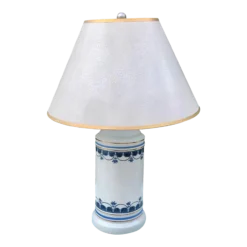 1960's Chinoiserie Style Blue And Gold Floral Porcelain Lamp
