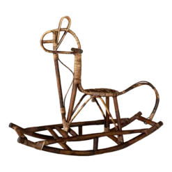 1960’s Coastal Mid-Century Modern Bentwood Rattan Rocking Horse Attributed To Franco Albini
