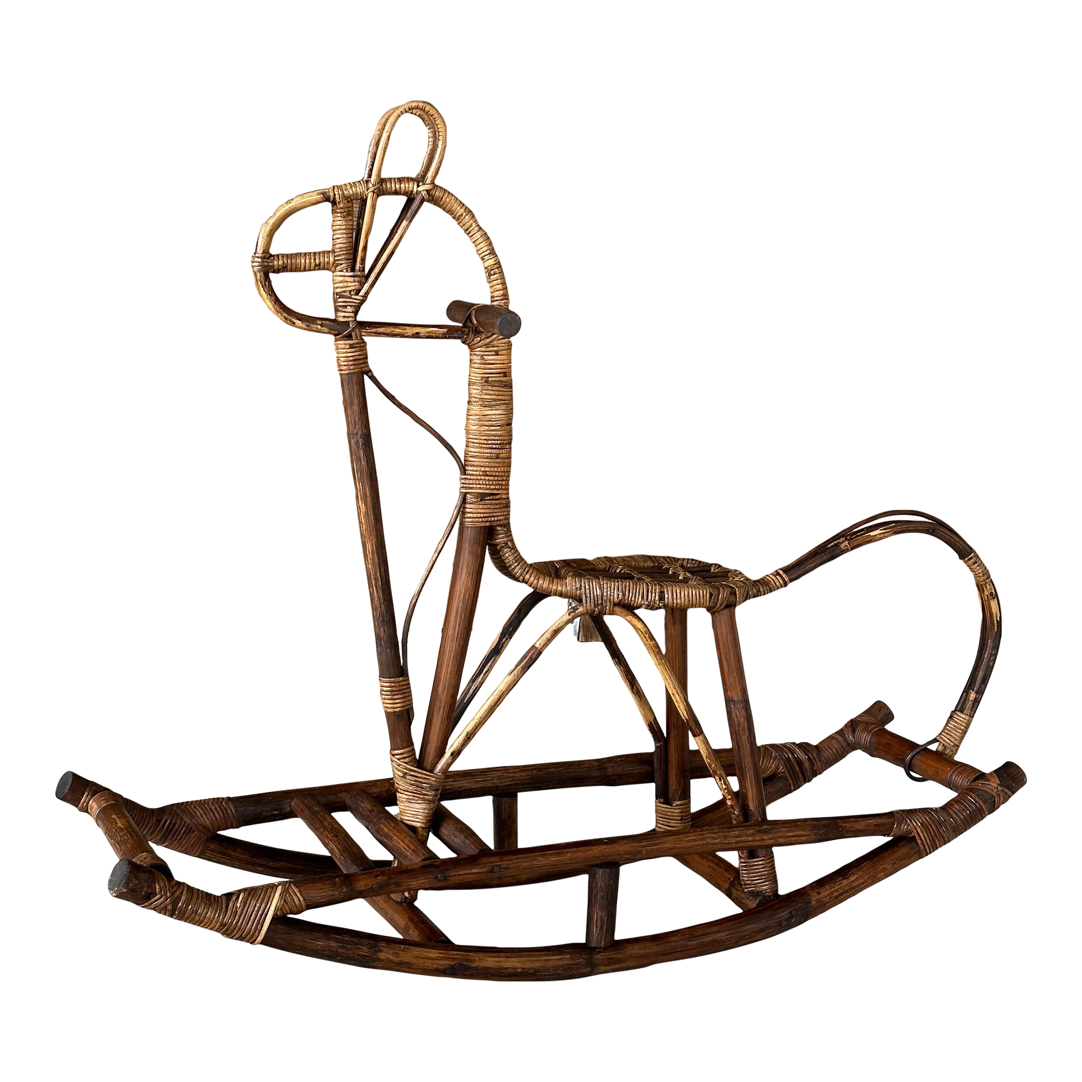 1960’s Coastal Mid-Century Modern Bentwood Rattan Rocking Horse Attributed To Franco Albini 1 1960’s Coastal Mid-Century Modern Bentwood Rattan Rocking Horse Attributed To Franco Albini
