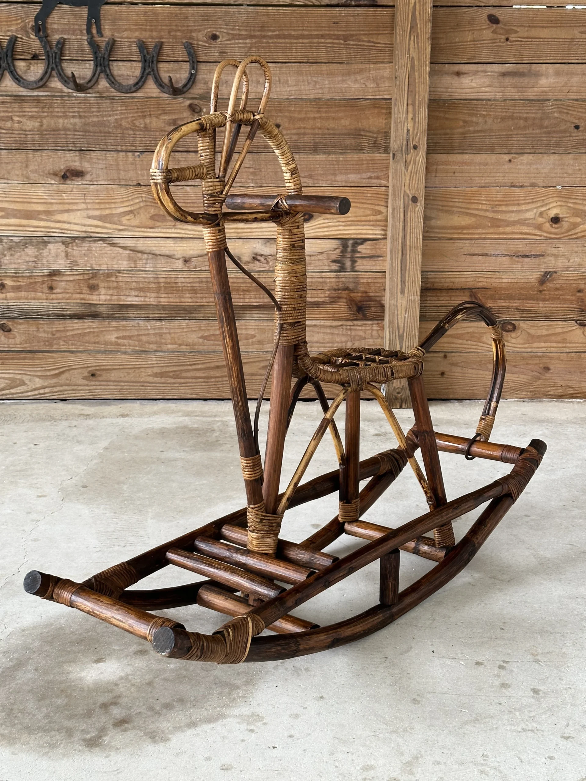 1960’s Coastal Mid-Century Modern Bentwood Rattan Rocking Horse Attributed To Franco Albini 6 1960’s Coastal Mid-Century Modern Bentwood Rattan Rocking Horse Attributed To Franco Albini - Image 6