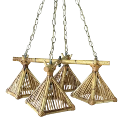 1960’s Coastal Mid-Century Modern Italian Bamboo Four Pendant Light Chandelier