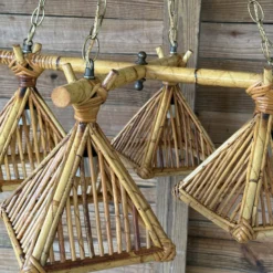 1960’s Coastal Mid-Century Modern Italian Bamboo Four Pendant Light Chandelier -chairish shop 1960s coastal mid century modern italian bamboo four pendant light chandelier 7634 scaled