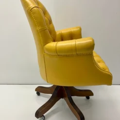 1960’s English Canary Yellow Leather Chesterfield Desk Chair -chairish shop 1960s english canary yellow leather chesterfield desk chair 0988 scaled