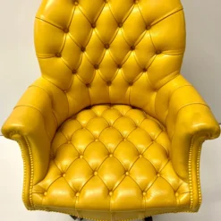 1960’s English Canary Yellow Leather Chesterfield Desk Chair -chairish shop 1960s english canary yellow leather chesterfield desk chair 3888 scaled