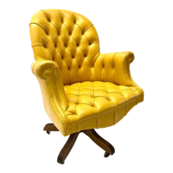 1960’s English Canary Yellow Leather Chesterfield Desk Chair