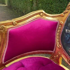 1960's French Louis XVI Bergere Chair In Gild Beech And Pink Tufted Velvet With Scenery -chairish shop 1960s french louis xvi bergere chair in gild beech and pink tufted velvet with scenery 5972