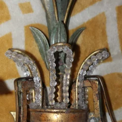 1960's French Regency Verde Palm Form Tole & Crystal Wall Lamp/ Sconce By Maison Bagues 14 1960's French Regency Verde Palm Form Tole & Crystal Wall Lamp/ Sconce By Maison Bagues -chairish shop 1960s french regency verde palm form tole and crystal wall lamp sconce by maison bagues 7412 scaled