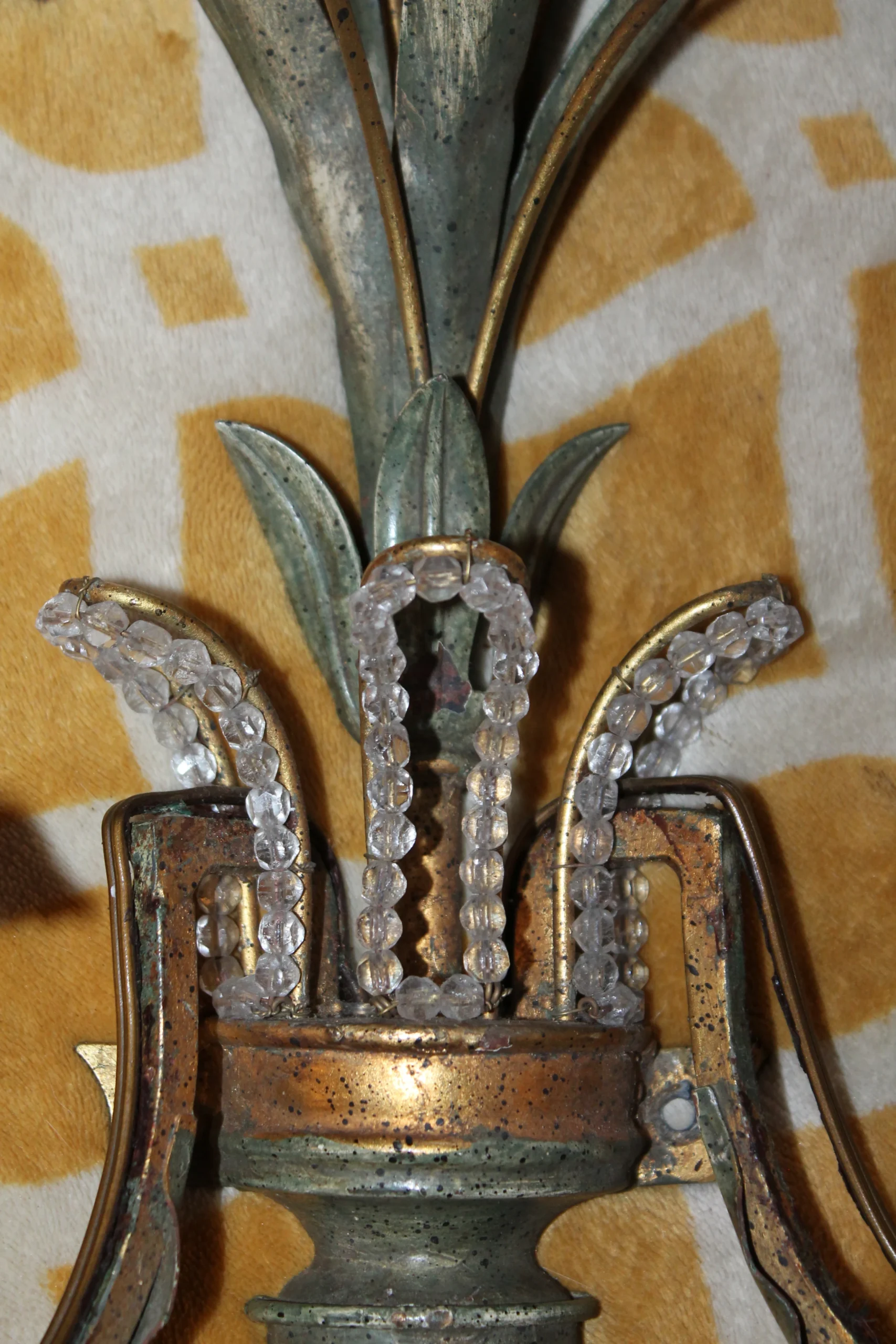 1960's French Regency Verde Palm Form Tole & Crystal Wall Lamp/ Sconce By Maison Bagues 5 1960's French Regency Verde Palm Form Tole & Crystal Wall Lamp/ Sconce By Maison Bagues - Image 5