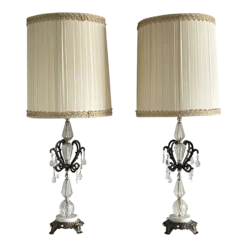 1960's Hollywood Regency Lucite And Crystal Table Lamps - A Pair