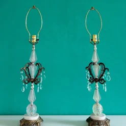 1960's Hollywood Regency Lucite And Crystal Table Lamps - A Pair -chairish shop 1960s hollywood regency lucite and crystal table lamps a pair 9775 scaled
