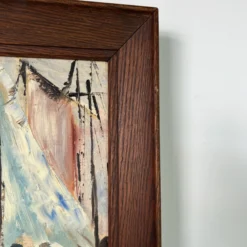 1960's Mid- Century Impressionist Painting Of Fishing Boats In Harbor , Framed -chairish shop 1960s mid century impressionist painting of fishing boats in harbor framed 1163 scaled