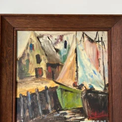 1960's Mid- Century Impressionist Painting Of Fishing Boats In Harbor , Framed -chairish shop 1960s mid century impressionist painting of fishing boats in harbor framed 2623 scaled