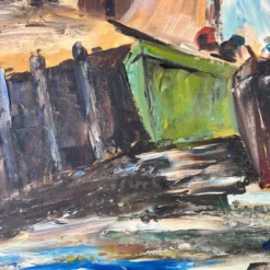 1960's Mid- Century Impressionist Painting Of Fishing Boats In Harbor , Framed -chairish shop 1960s mid century impressionist painting of fishing boats in harbor framed 3972 scaled