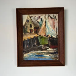 1960's Mid- Century Impressionist Painting Of Fishing Boats In Harbor , Framed -chairish shop 1960s mid century impressionist painting of fishing boats in harbor framed 9833 scaled