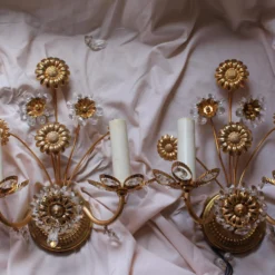 1960's Mid Century Modern 24k Cut Crystal Floral Form Wall Sconces By "Palwa" A - Pair -chairish shop 1960s mid century modern 24k cut crystal floral form wall sconces by palwa a pair 3394 scaled