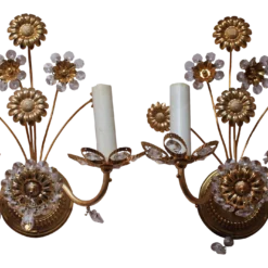 1960's Mid Century Modern 24k Cut Crystal Floral Form Wall Sconces By "Palwa" A - Pair -chairish shop 1960s mid century modern 24k cut crystal floral form wall sconces by palwa a pair 6104