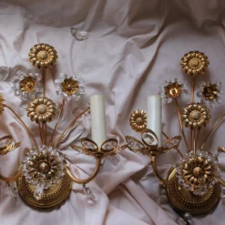 1960's Mid Century Modern 24k Cut Crystal Floral Form Wall Sconces By "Palwa" A - Pair -chairish shop 1960s mid century modern 24k cut crystal floral form wall sconces by palwa a pair 7153 scaled