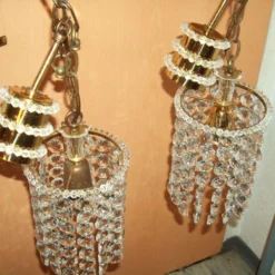 1960's Mid Century Modern Cut Crystal 24k Gold Plate Ceiling Pendant Light Fixtures By Palwa A - Pair -chairish shop 1960s mid century modern cut crystal 24k gold plate ceiling pendant light fixtures by palwa a pair 3524